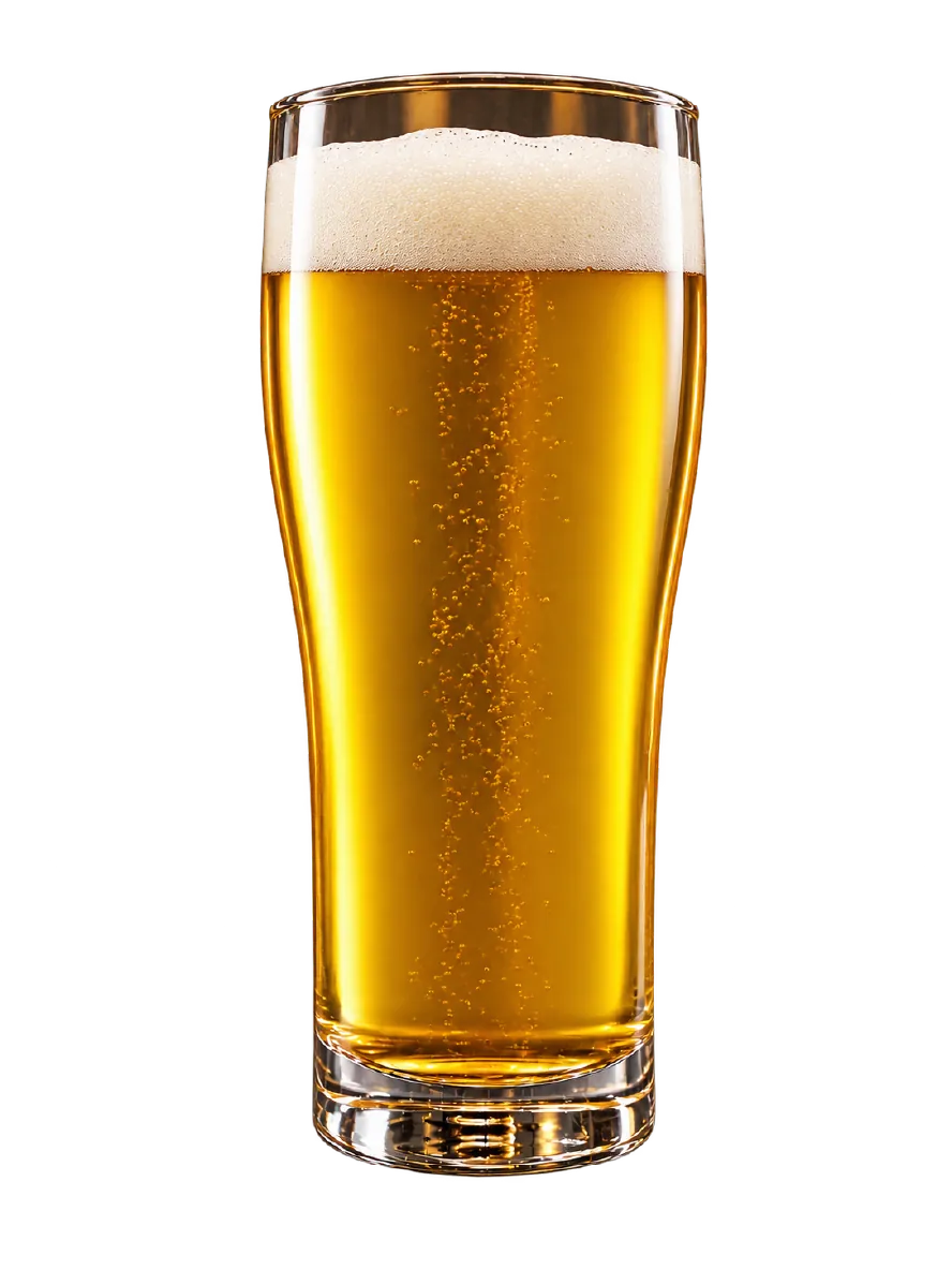 Daddy Lager - złociste piwo z gęstą pianą w szklance z logo Hey Daddy